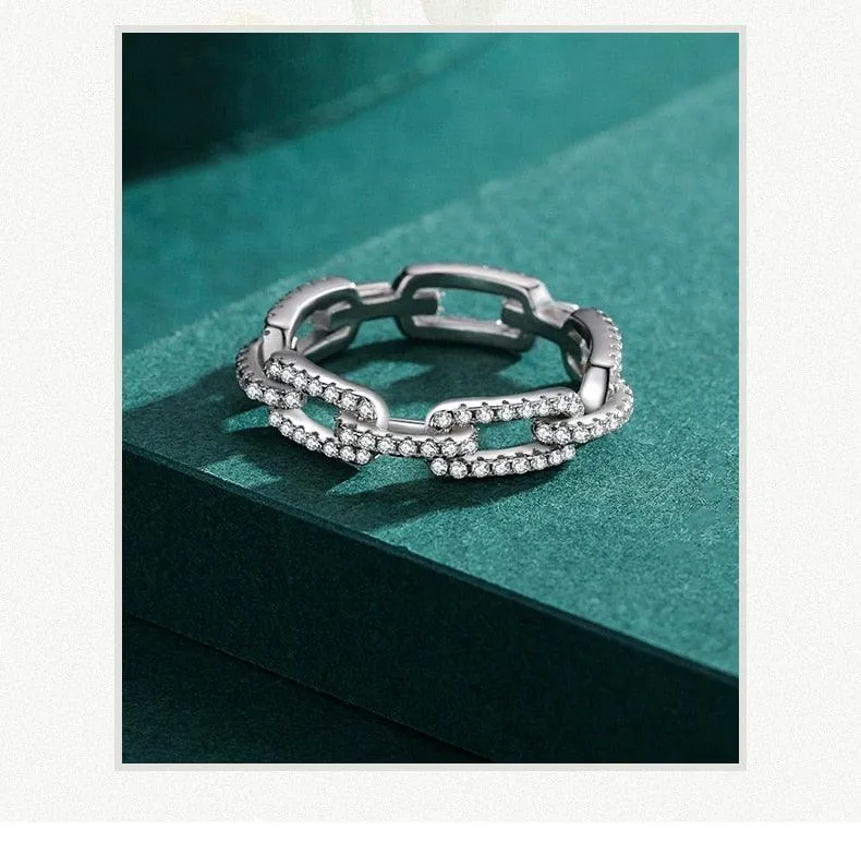 Sterling Silver Geometric AAAA Simulated Diamonds Stackable Ring - Trendy Platinum Plated Brand Party Jewellery 