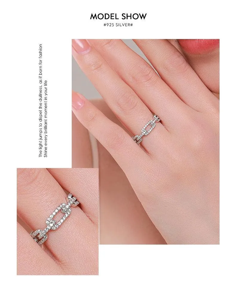 Sterling Silver Geometric AAAA Simulated Diamonds Stackable Ring - Trendy Platinum Plated Brand Party Jewellery 