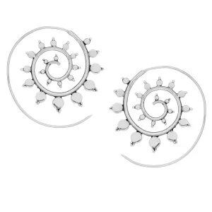 Sterling Silver Indian Sun Mandala Spiral Threader Earrings - Paisley Leaf Design