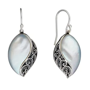 Sterling Silver Mother of Pearl Filigree Teadrop Dangle Earrings