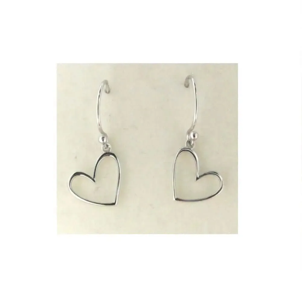 Sterling Silver Small Open Heart Dangle Hook Earrings 