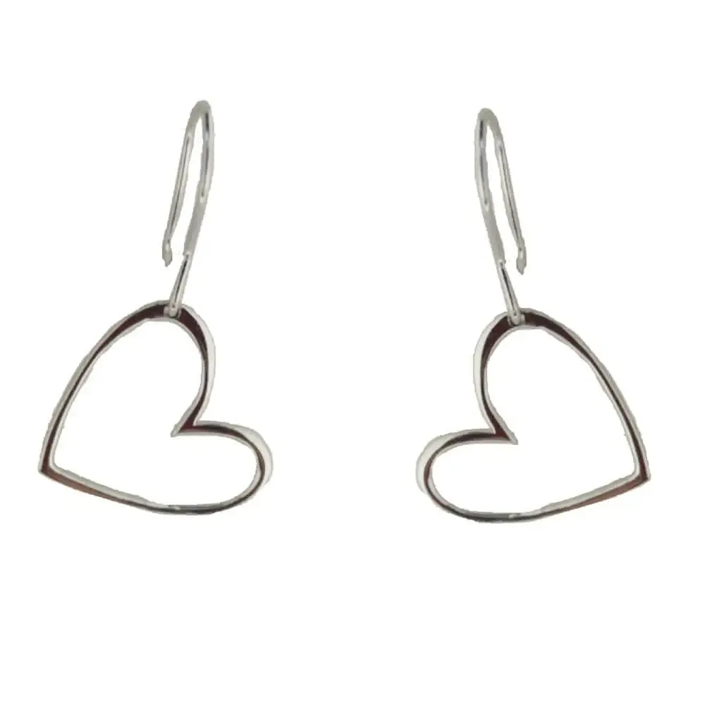Sterling Silver Small Open Heart Dangle Hook Earrings 