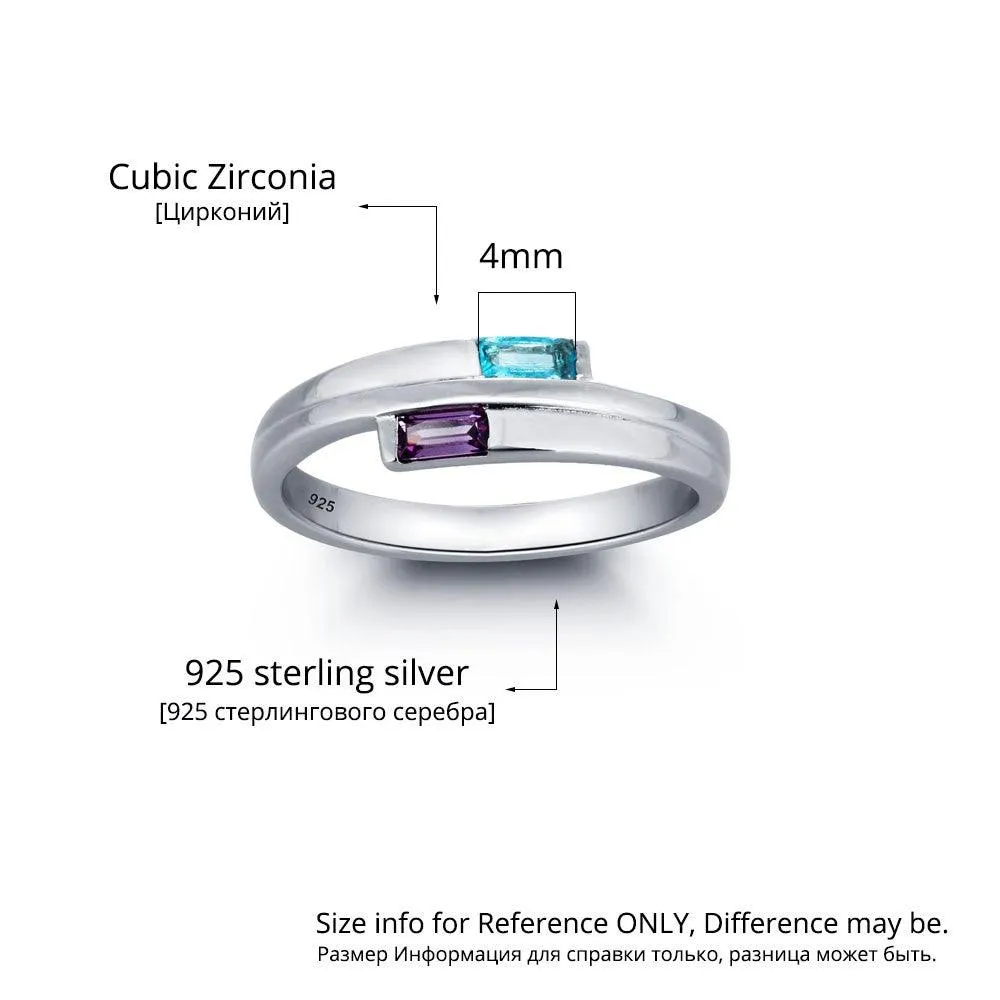 Stylish 925 Sterling Silver Rings- Engagement Custom Band Name & Birthstone Engraved