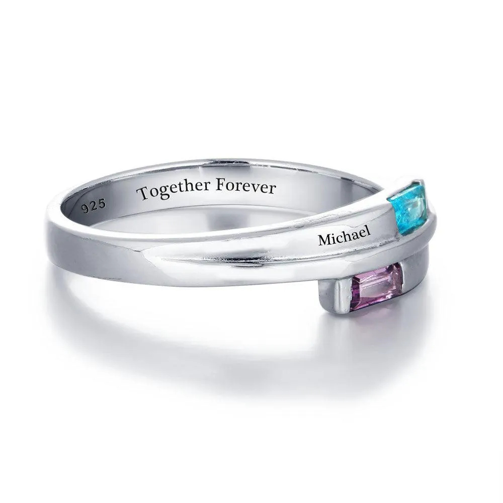Stylish 925 Sterling Silver Rings- Engagement Custom Band Name & Birthstone Engraved