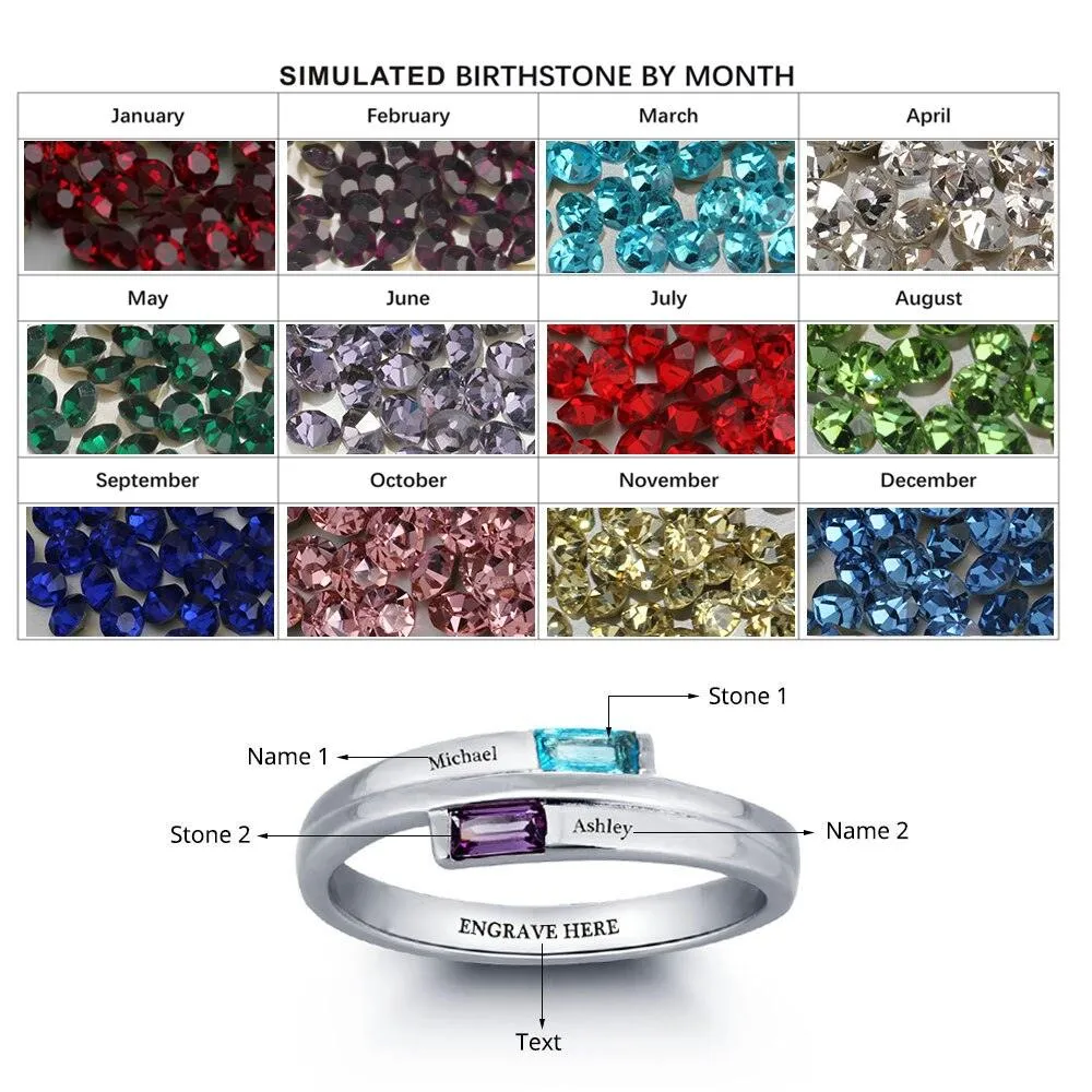 Stylish 925 Sterling Silver Rings- Engagement Custom Band Name & Birthstone Engraved