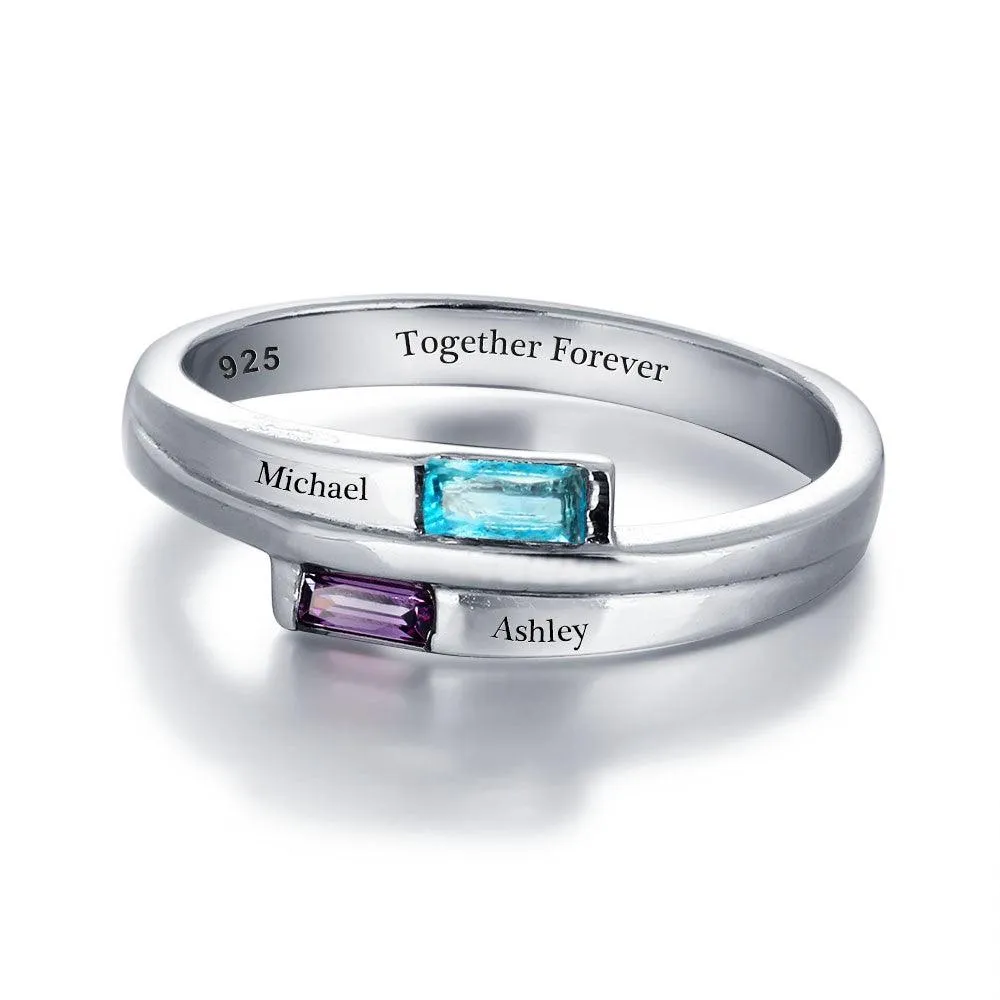 Stylish 925 Sterling Silver Rings- Engagement Custom Band Name & Birthstone Engraved