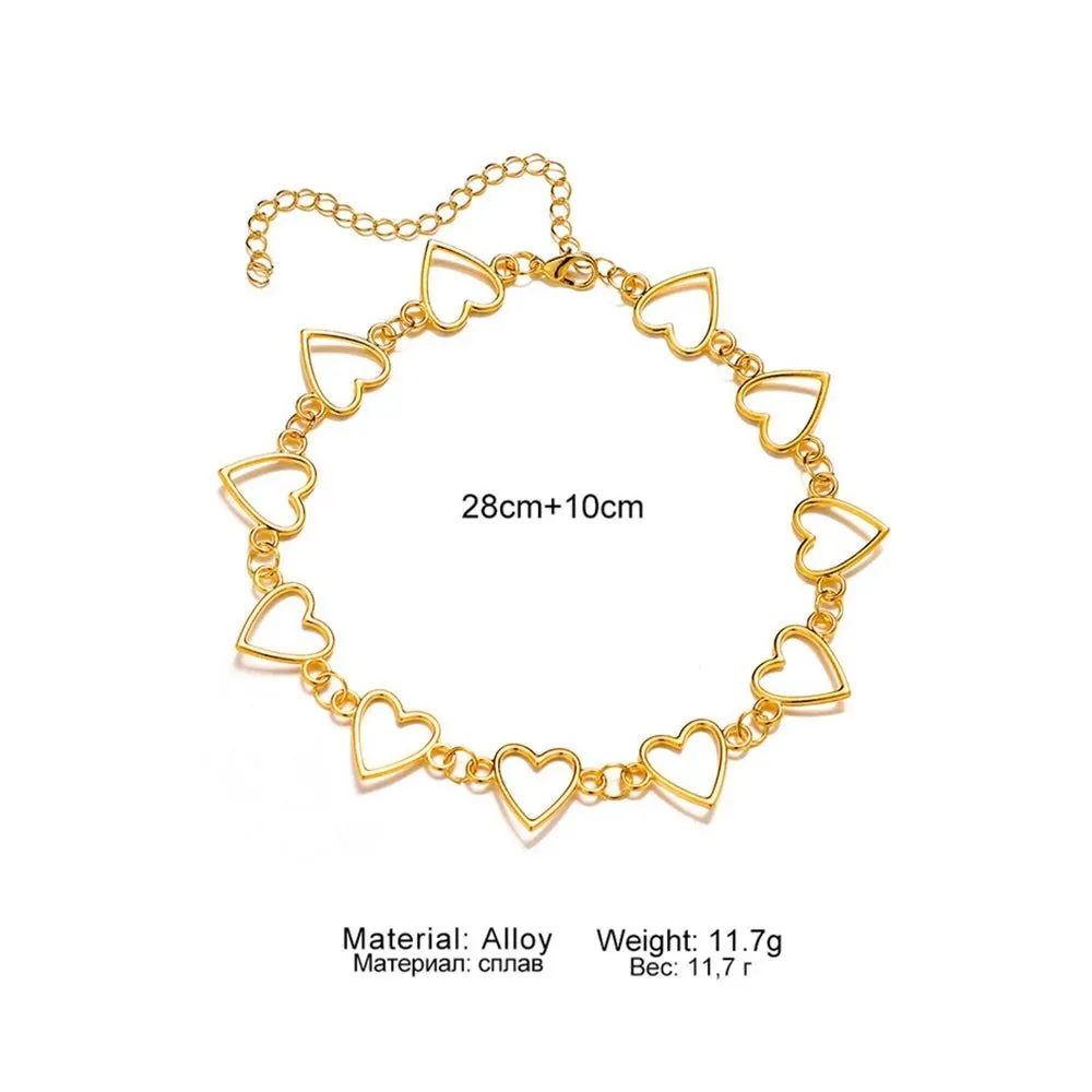 Sweet Heart Chain Collar Necklace - Cute Love Statement Accessory