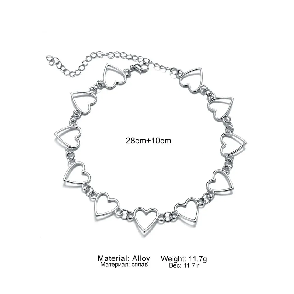 Sweet Heart Chain Collar Necklace - Cute Love Statement Accessory
