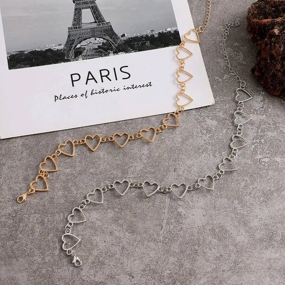 Sweet Heart Chain Collar Necklace - Cute Love Statement Accessory