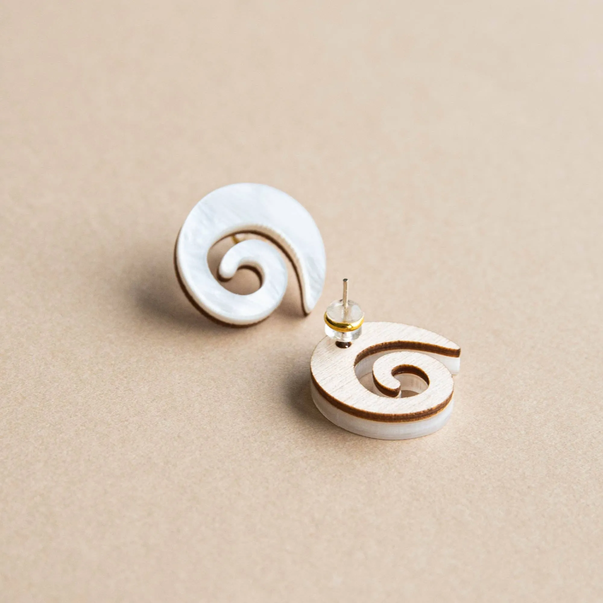 Swirl Stud Earrings - White Marble