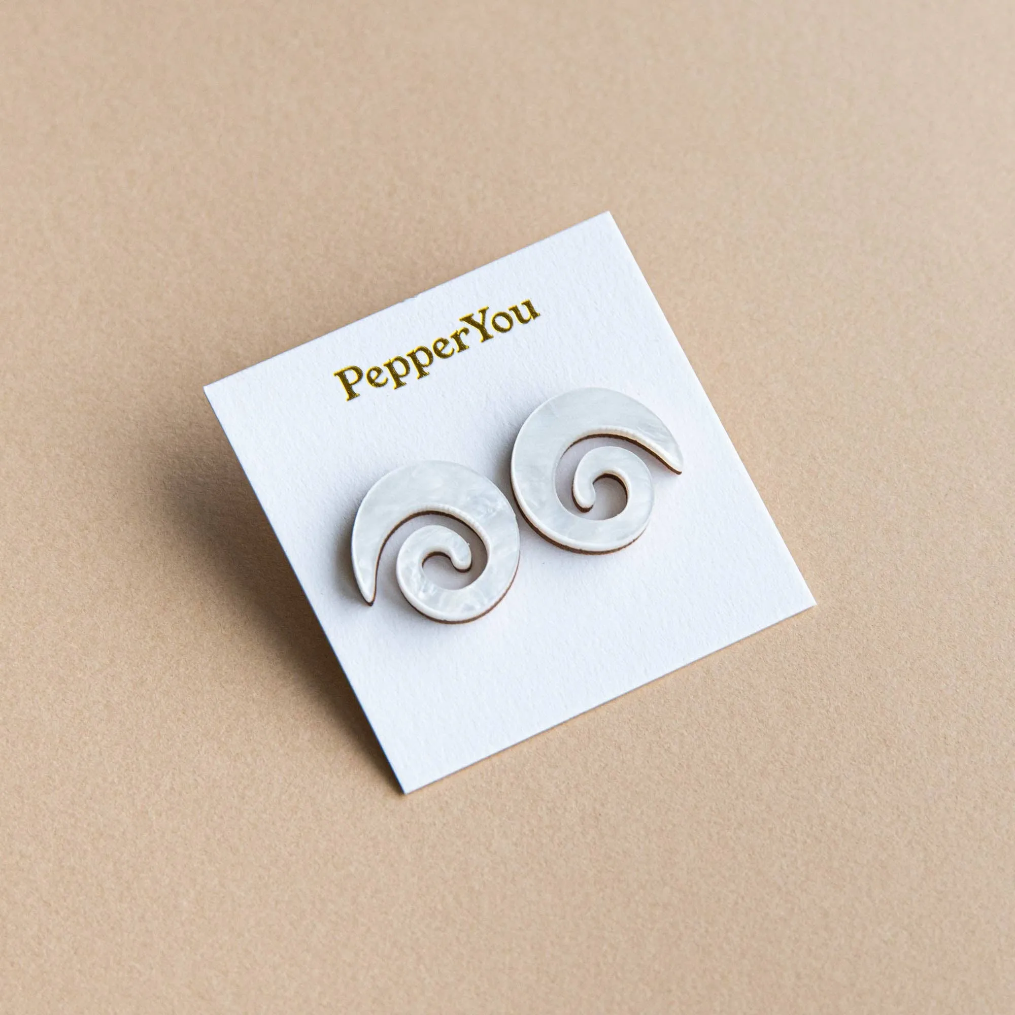 Swirl Stud Earrings - White Marble