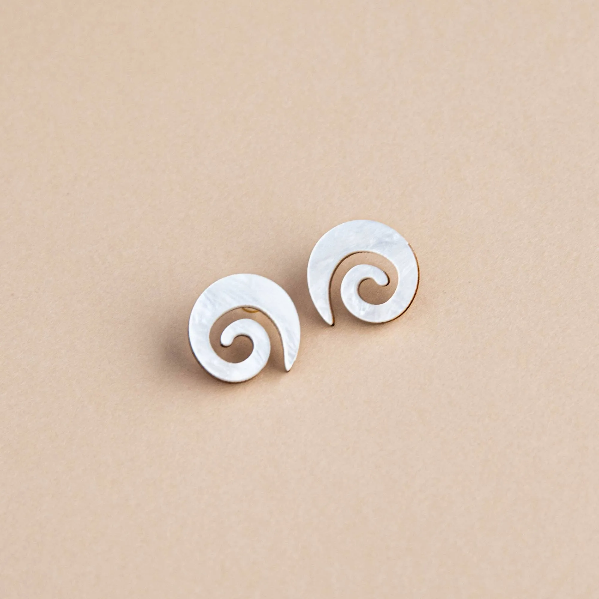Swirl Stud Earrings - White Marble
