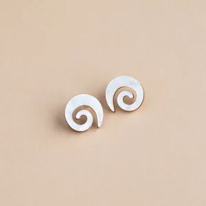 Swirl Stud Earrings - White Marble