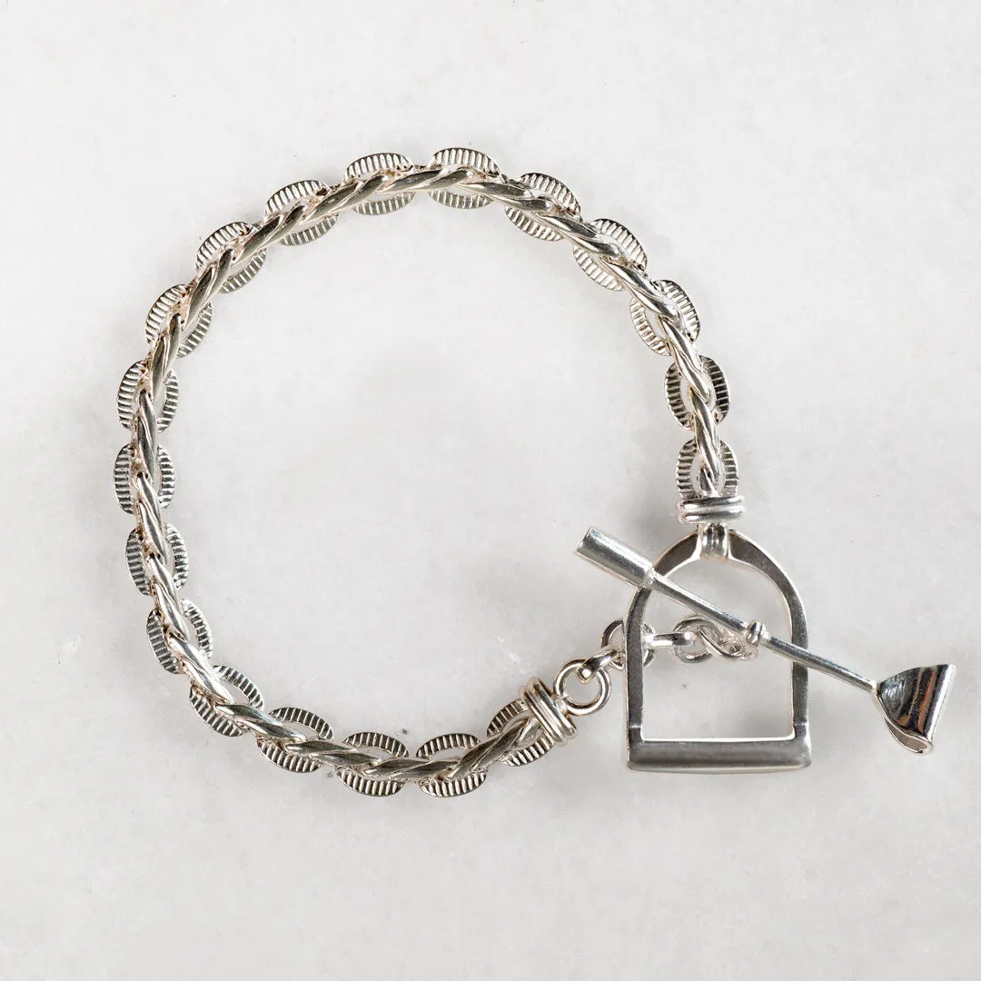 T Bar Petite Chain Stirrup Buckle Clasp Sterling Silver Plated Brass Bracelet