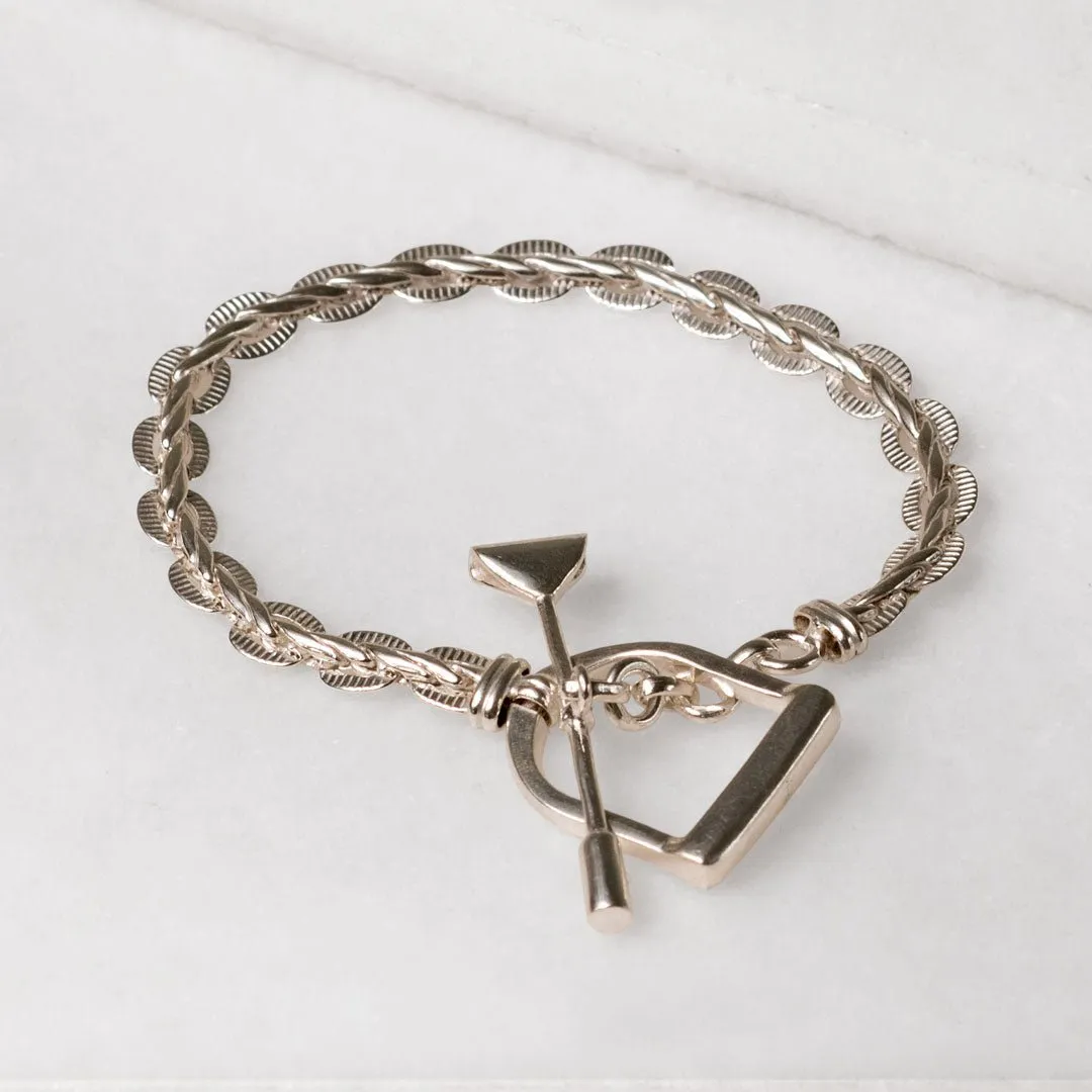T Bar Petite Chain Stirrup Buckle Clasp Sterling Silver Plated Brass Bracelet