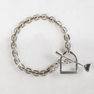 T Bar Petite Chain Stirrup Buckle Clasp Sterling Silver Plated Brass Bracelet