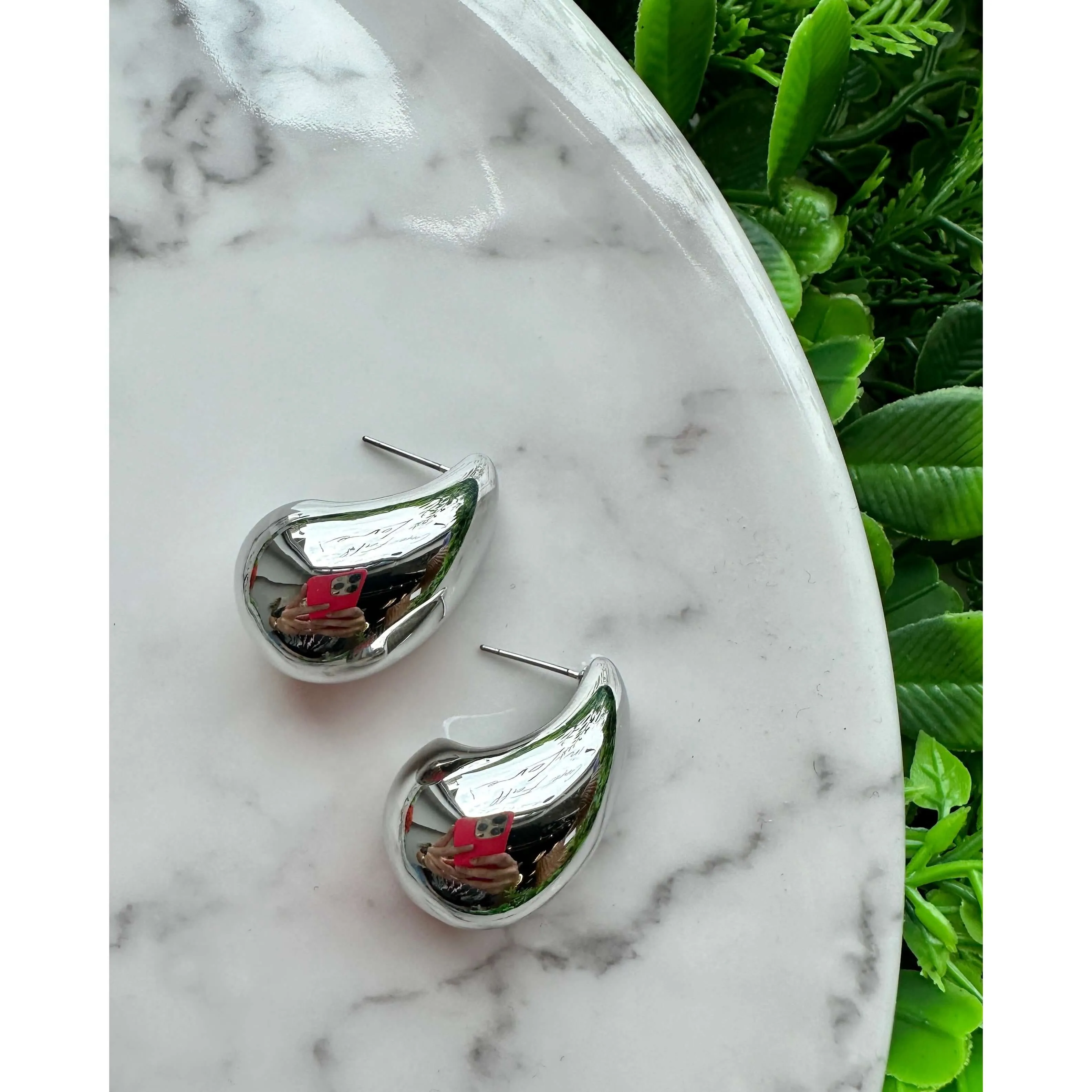 Teardrop Metallic Post Earring - Silver