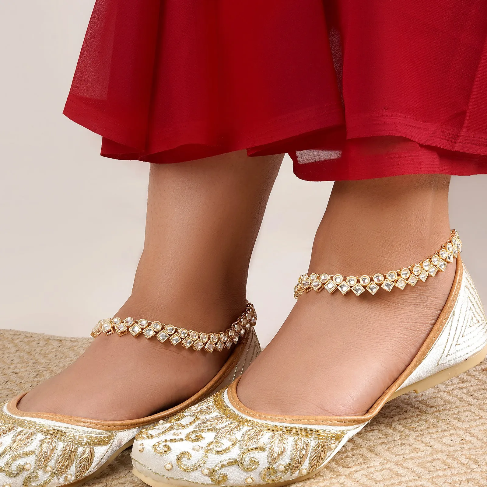 Teejh Kasturi Pearl and Gold Anklets