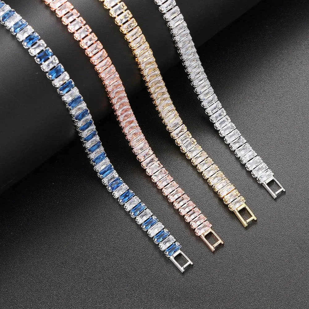 Tennis BraceletsSimulated Blue Sapphire Cubic Zirconia Classic Bracelet with Brass Bridal Bridesmaids Wedding Birthday Mother's Day Jewelry Gifts for Women Size 6.5-7.5
