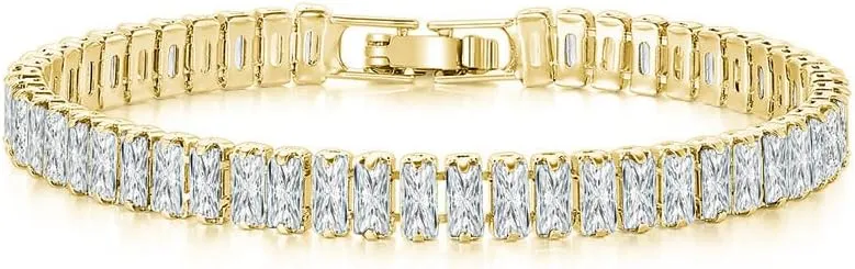 Tennis BraceletsSimulated Blue Sapphire Cubic Zirconia Classic Bracelet with Brass Bridal Bridesmaids Wedding Birthday Mother's Day Jewelry Gifts for Women Size 6.5-7.5