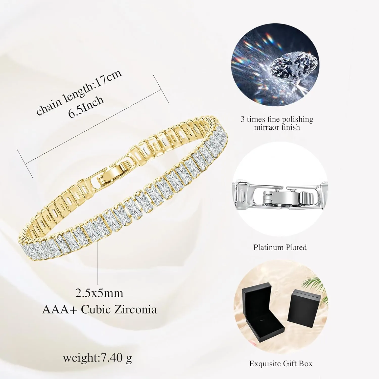 Tennis BraceletsSimulated Blue Sapphire Cubic Zirconia Classic Bracelet with Brass Bridal Bridesmaids Wedding Birthday Mother's Day Jewelry Gifts for Women Size 6.5-7.5