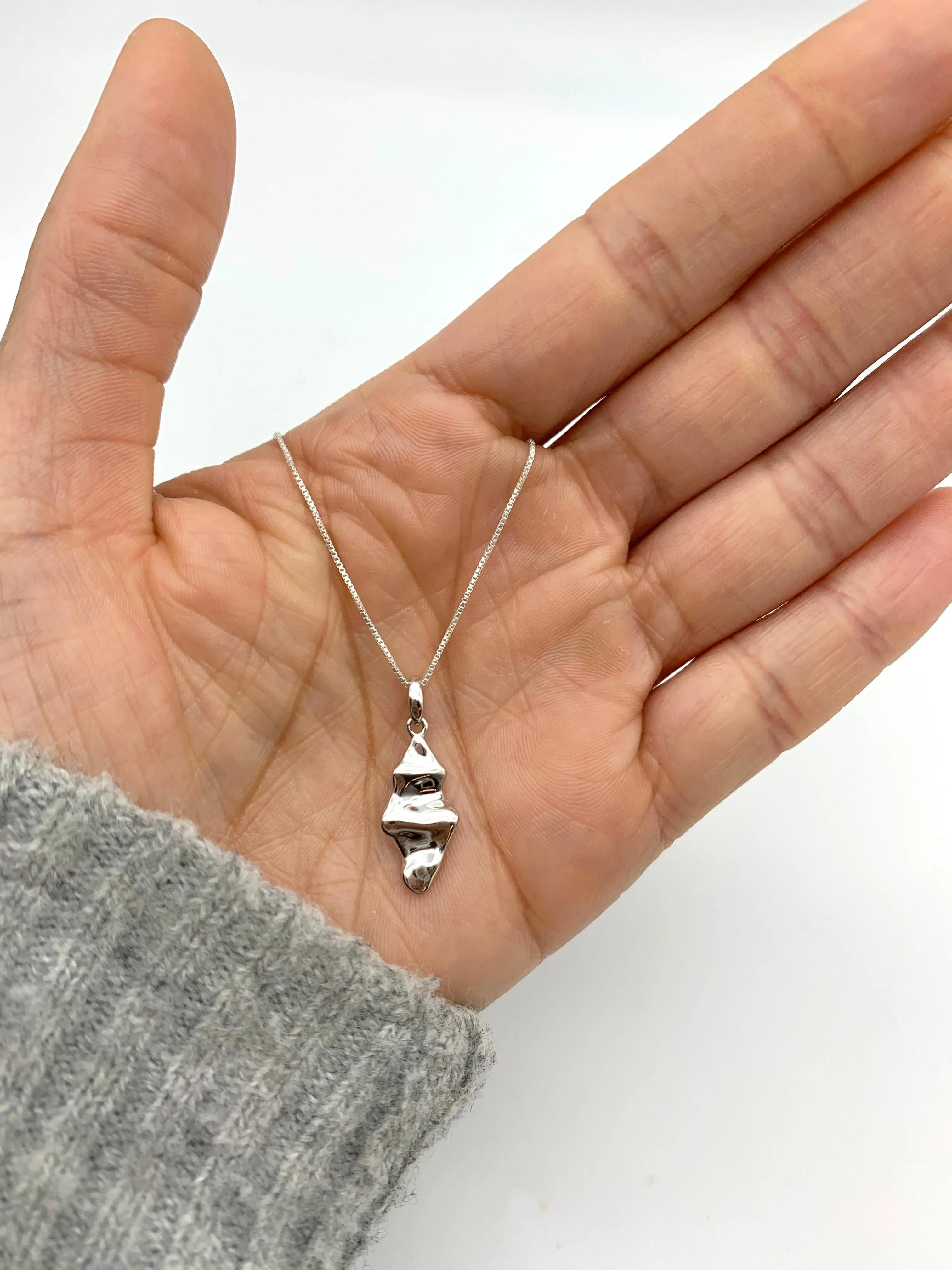 Textured Silver Pendant - Dainty Asymmetric Necklace - Minimalist Silver Pendant