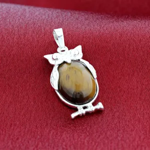 Tiger Eye Gemstone Pendant Cabachon making Serious Looking Owl