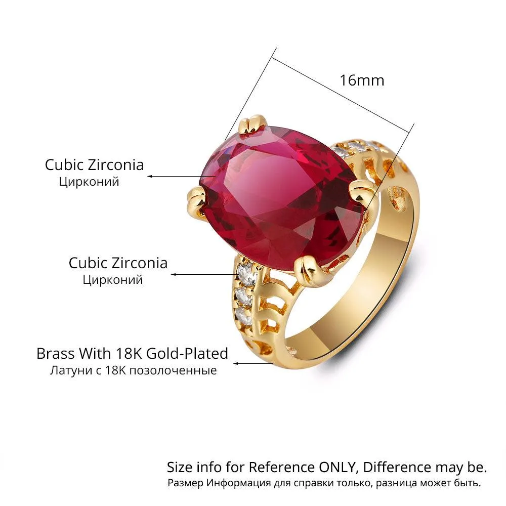 Trendy Copper Gold Color Party Rings for Women with 16mm Broadside Oval Red Stone