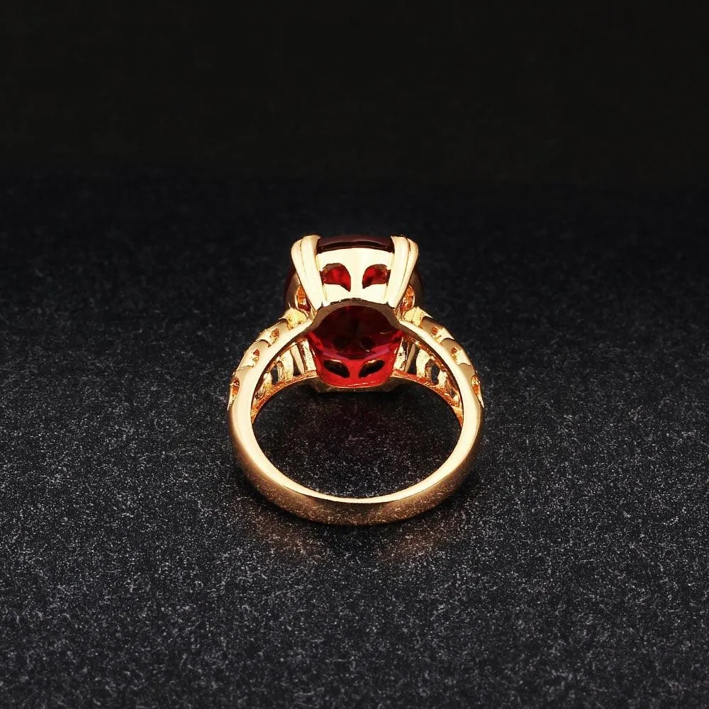 Trendy Copper Gold Color Party Rings for Women with 16mm Broadside Oval Red Stone