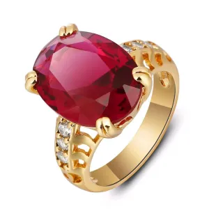 Trendy Copper Gold Color Party Rings for Women with 16mm Broadside Oval Red Stone