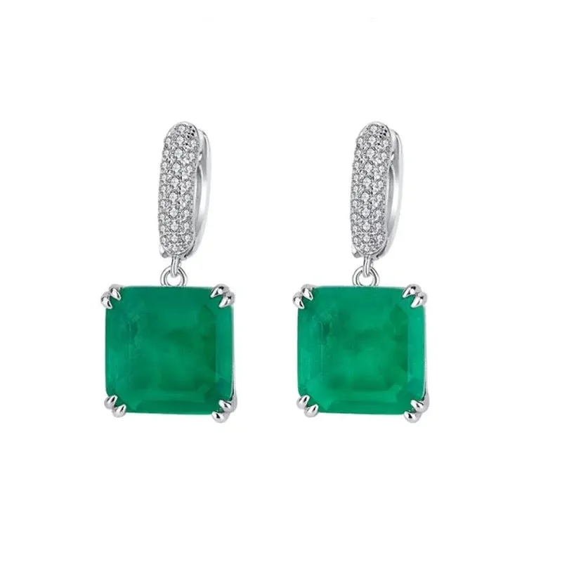 Trendy Green Big Square Cubic Zircon Drop Earrings For Women/Girls