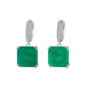 Trendy Green Big Square Cubic Zircon Drop Earrings For Women/Girls