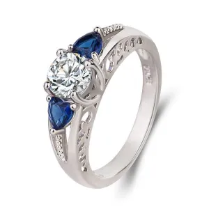Trendy Silver AAA  CZ Diamond Sapphire Zircons Gemstones Ring