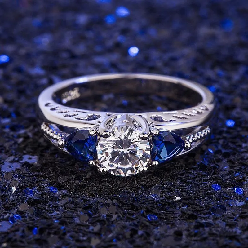 Trendy Silver AAA  CZ Diamond Sapphire Zircons Gemstones Ring