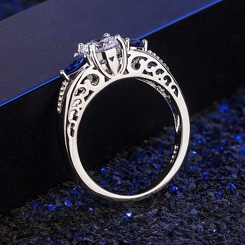 Trendy Silver AAA  CZ Diamond Sapphire Zircons Gemstones Ring