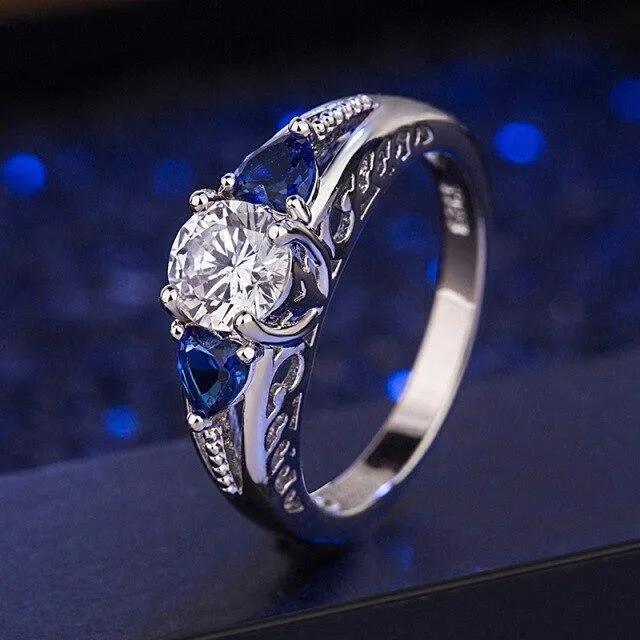 Trendy Silver AAA  CZ Diamond Sapphire Zircons Gemstones Ring