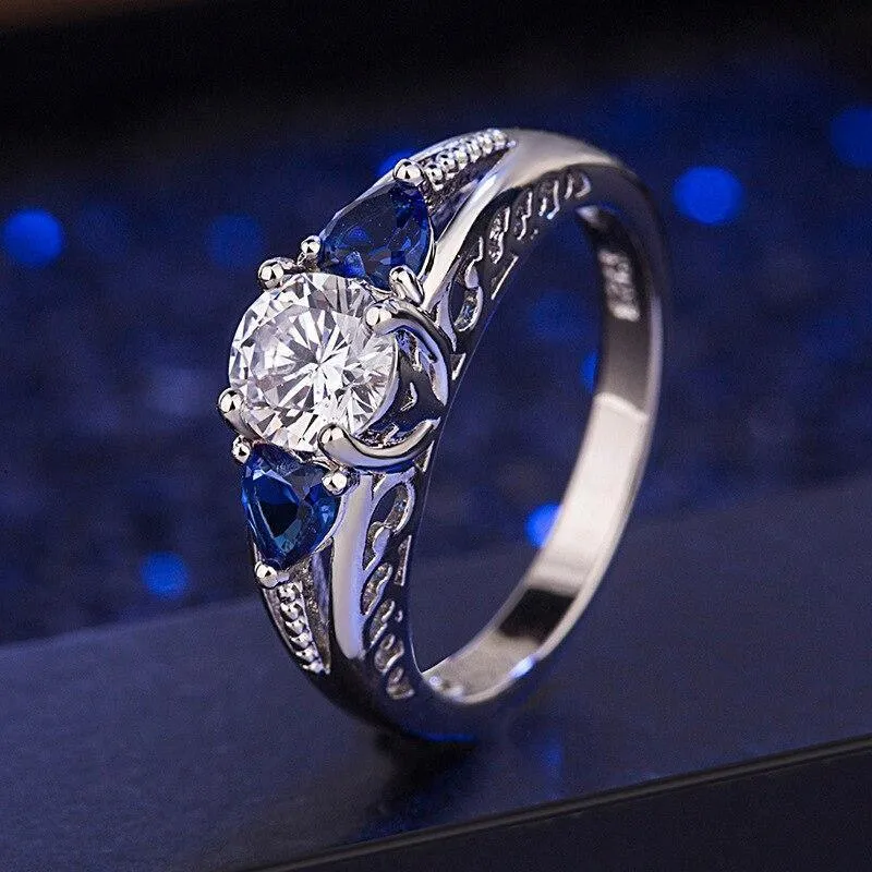 Trendy Silver AAA  CZ Diamond Sapphire Zircons Gemstones Ring