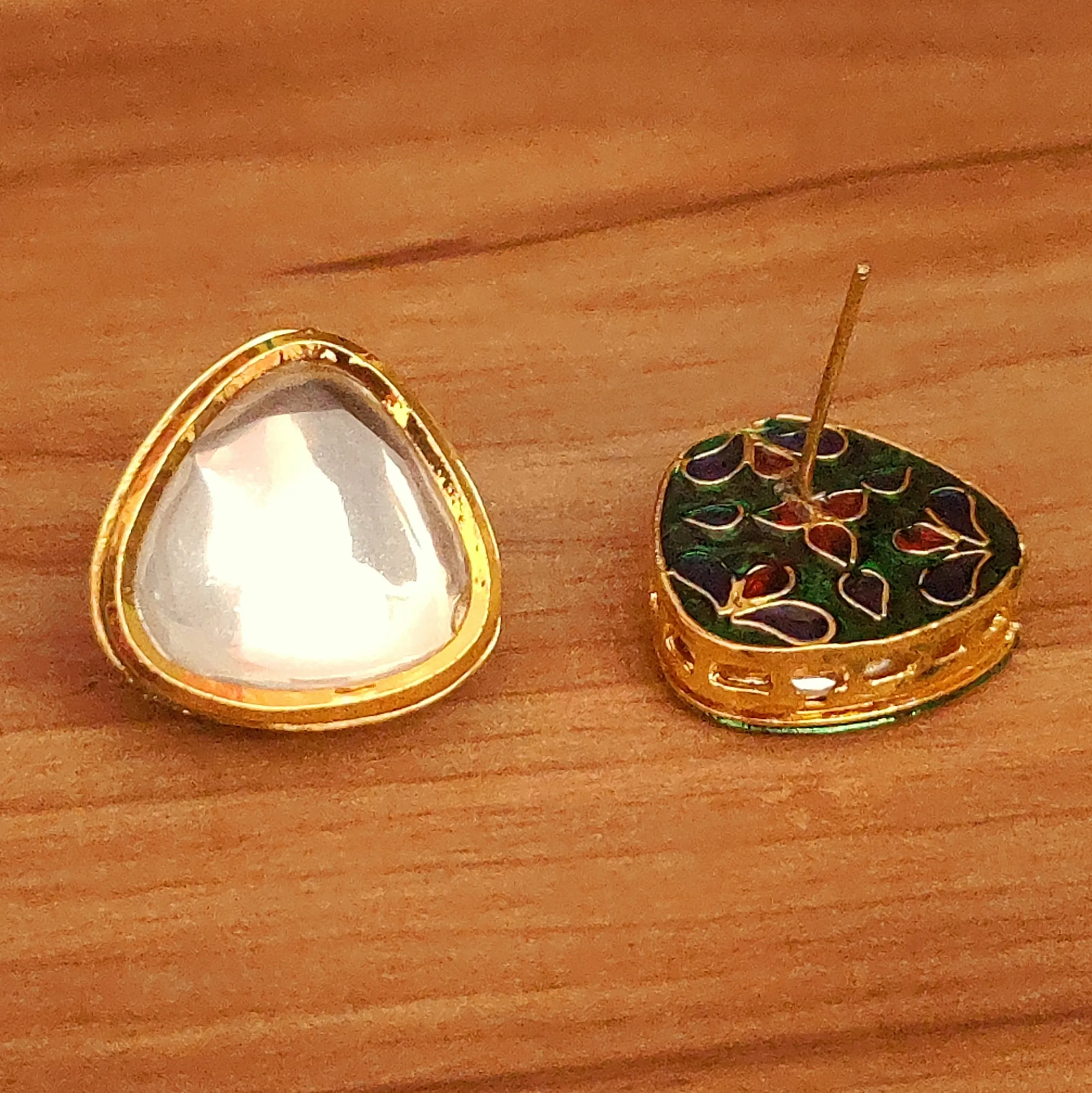 TRIANGLE SHAPED KUNDAN MEENAKARI BIG STUDS