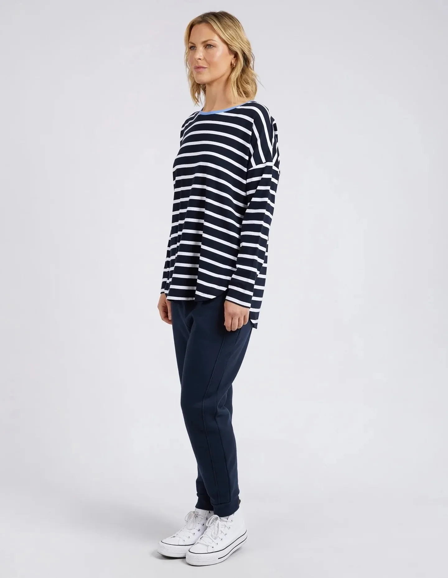 Tully Stripe Long Sleeve Tee - Dark Sapphire/White