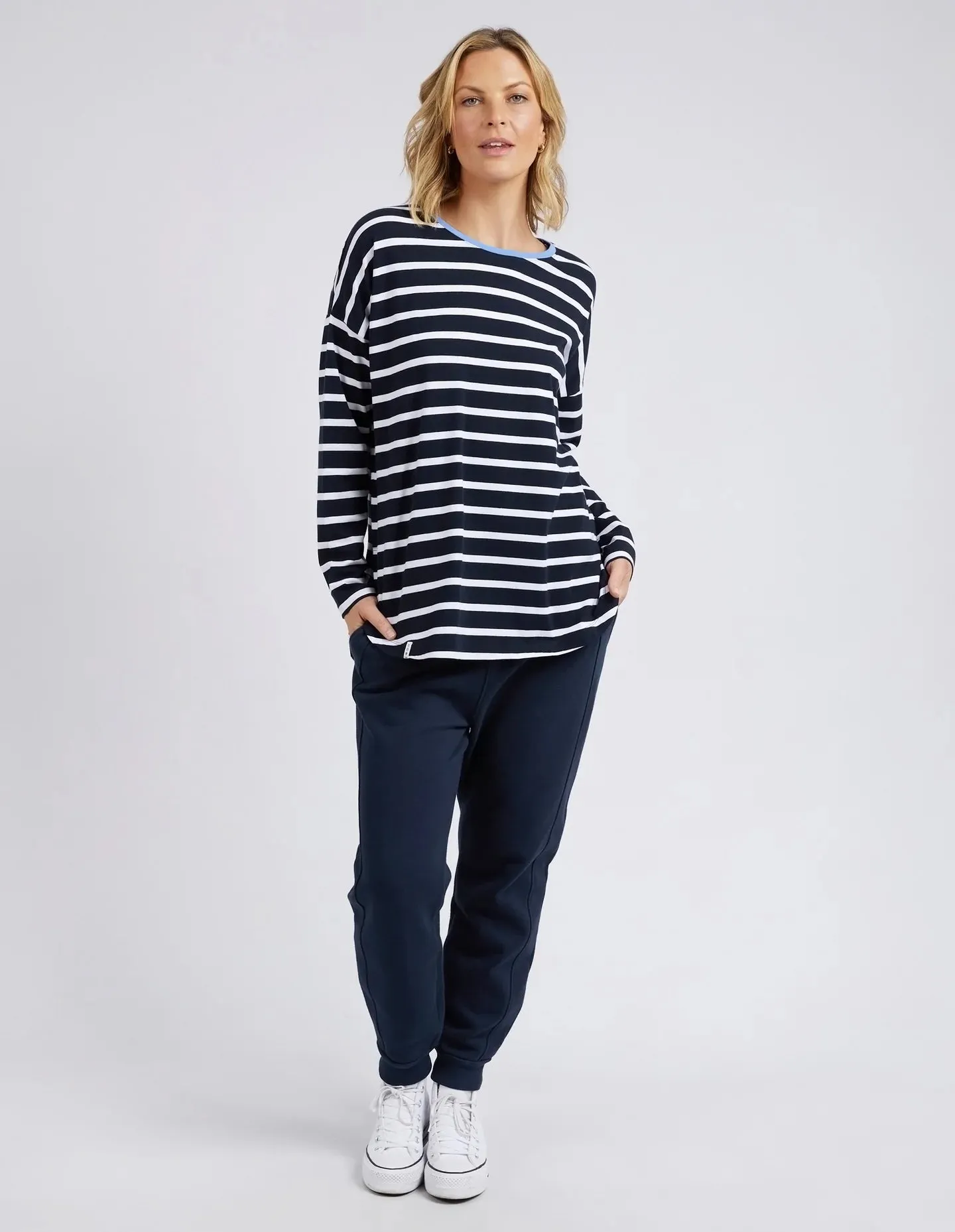 Tully Stripe Long Sleeve Tee - Dark Sapphire/White