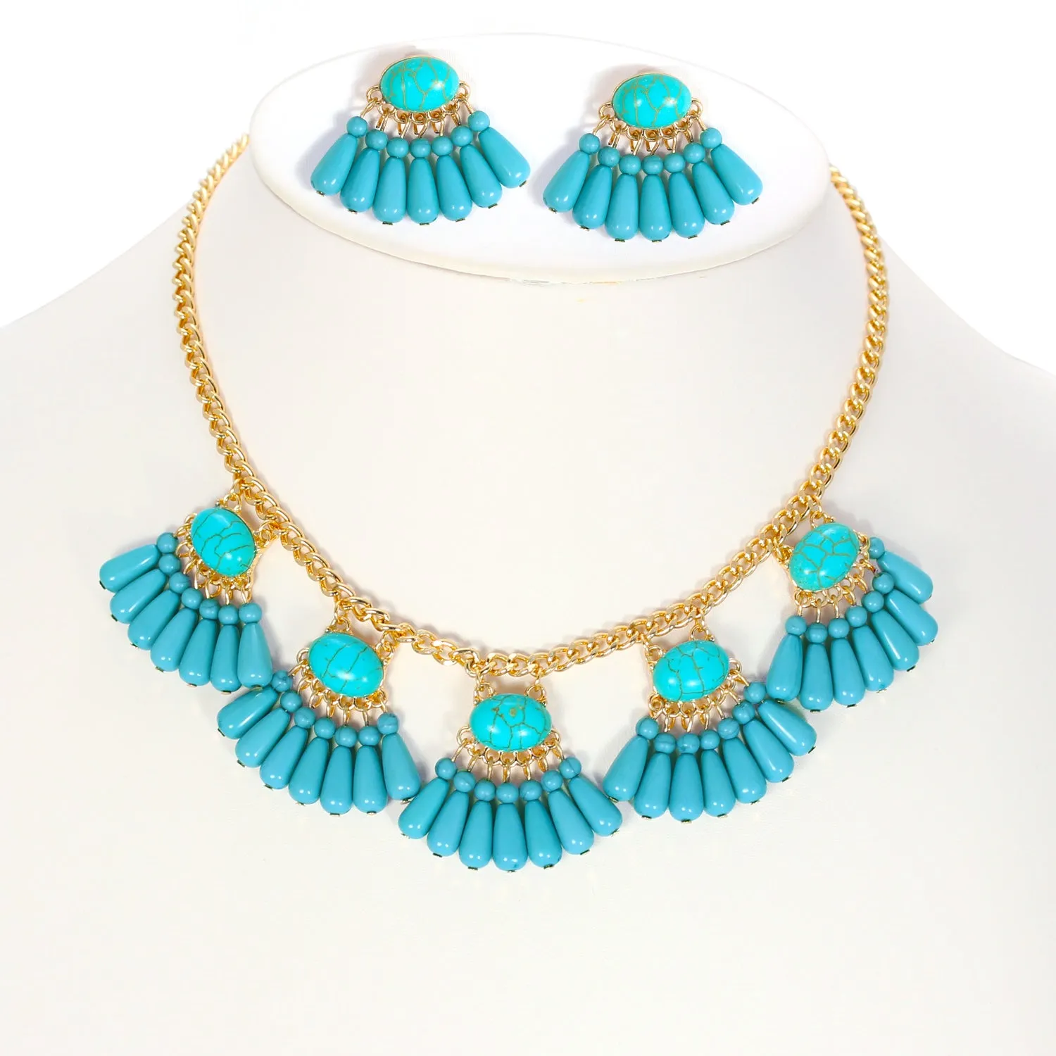 TURQUOISE EARRINGS AND  NECKLACES SET #SQ4502 (IB11)
