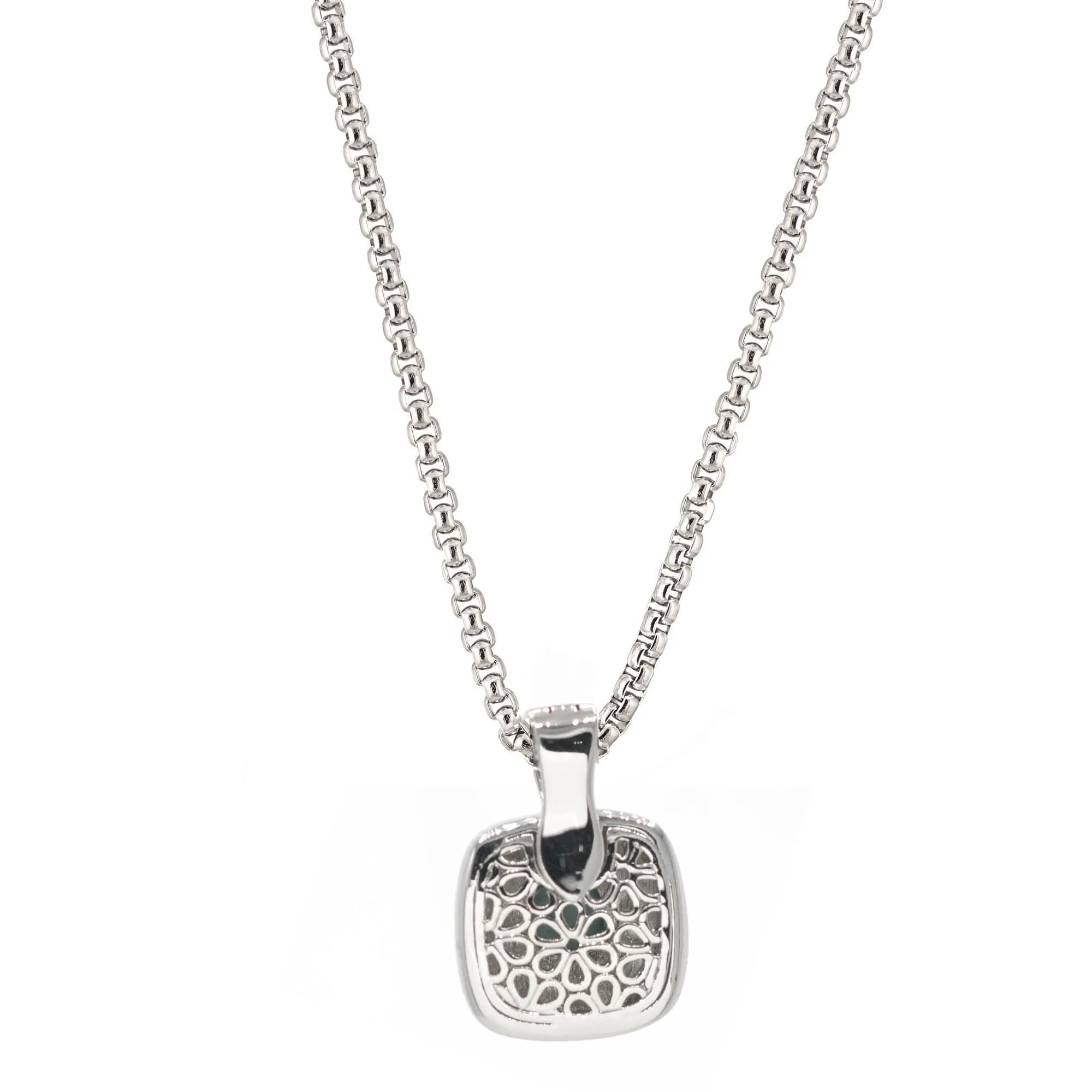 TWO-TONE CLEAR CRYSTAL SQUARE PENDANT BOX CHAIN NECKLACE #73014EH-CL(FE11)