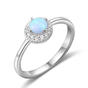 Unisex Plain Opal Rings - 925 Sterling Silver Round Blue Opal Ring - Trendy Wedding Bands Women - Suitable for Friends & Family