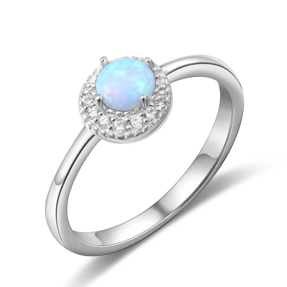 Unisex Plain Opal Rings - 925 Sterling Silver Round Blue Opal Ring - Trendy Wedding Bands Women - Suitable for Friends & Family