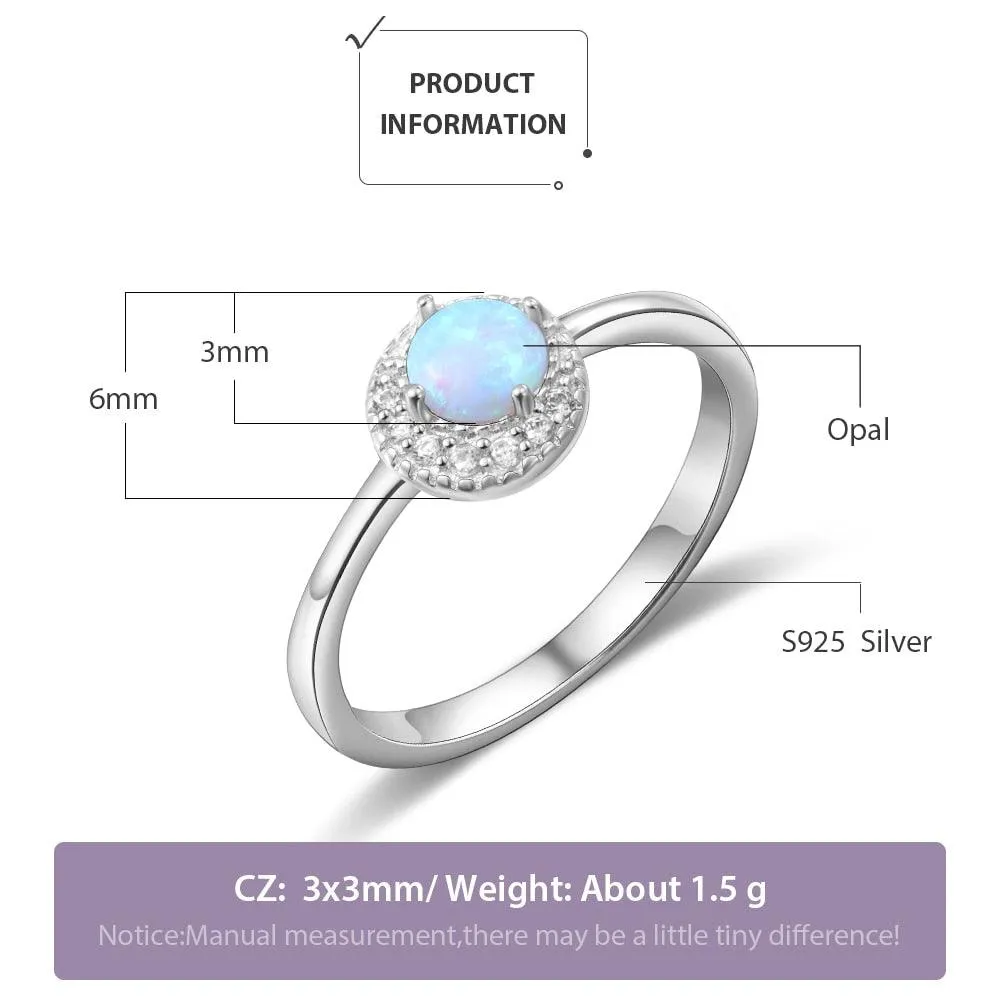 Unisex Plain Opal Rings - 925 Sterling Silver Round Blue Opal Ring - Trendy Wedding Bands Women - Suitable for Friends & Family