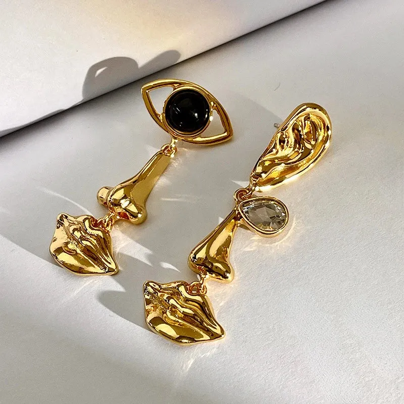 VAIGE Artistic Asymmetrical Silhouette Earrings - Vintage Metal in Gold and Silver
