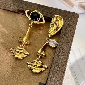 VAIGE Artistic Asymmetrical Silhouette Earrings - Vintage Metal in Gold and Silver