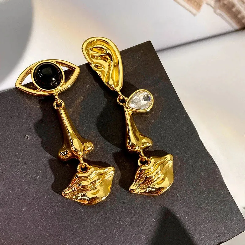 VAIGE Artistic Asymmetrical Silhouette Earrings - Vintage Metal in Gold and Silver