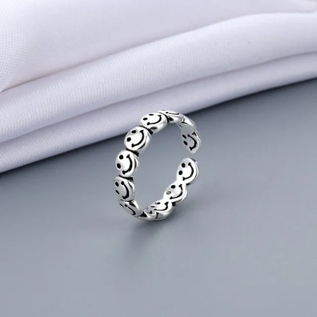 Vintage Ancient Happy Smiling Face Open Rings