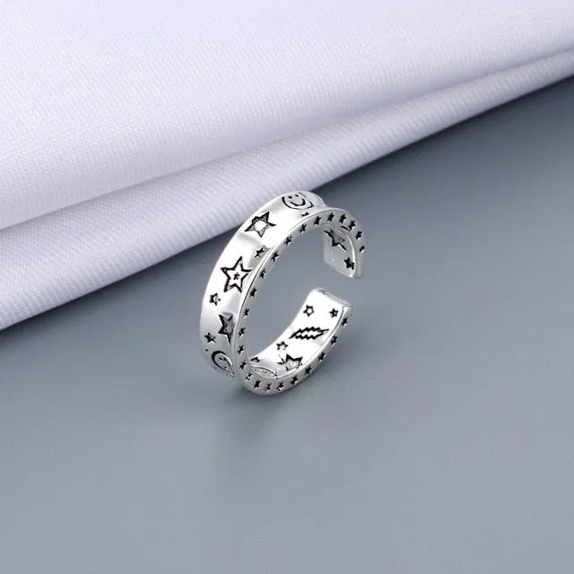 Vintage Ancient Happy Smiling Face Open Rings